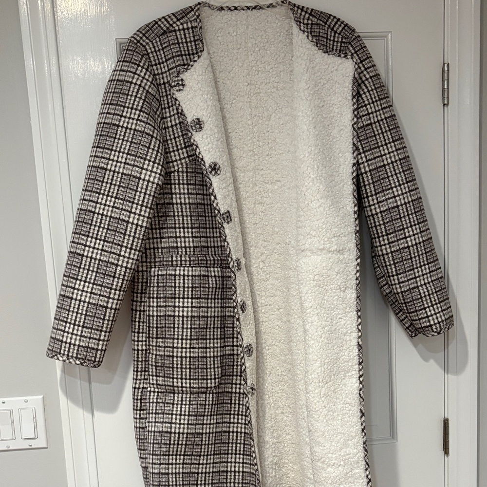 NWT DG2 by Diane Gilman Brown and Cream Faux Suede/Sherpa Reversible Coat XL - Picture 10 of 16